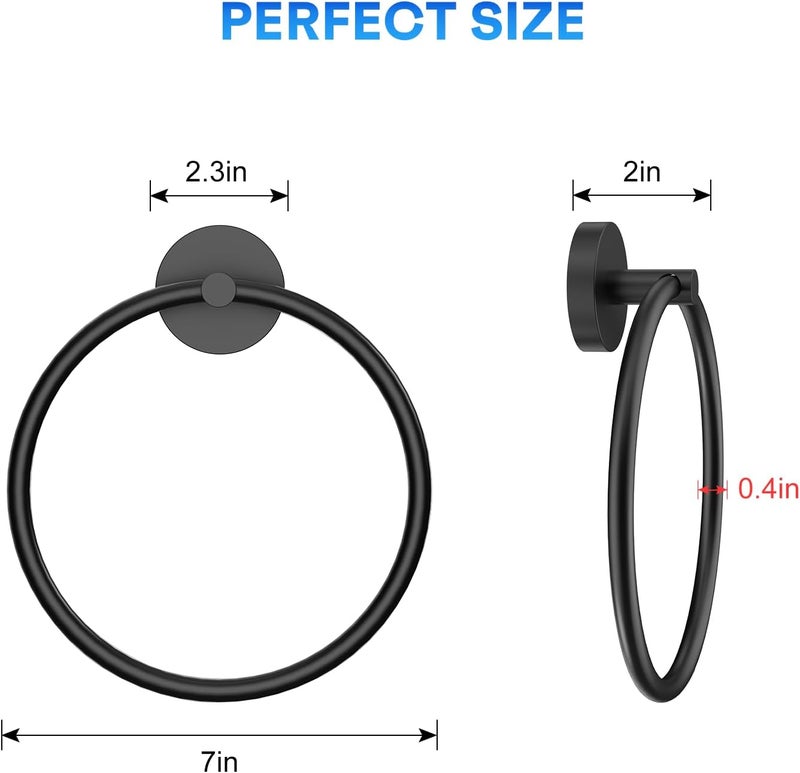 EZKEY Hand Towel Holder Screw-in Matte Black Towel Ring for Bathroom Wall Stainless Steel Round Towel Hanger for Bathroom Hardware Accessories - Image 2